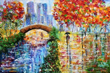 街並み Painting - ニューヨーク セントラルパーク 雨の街並み